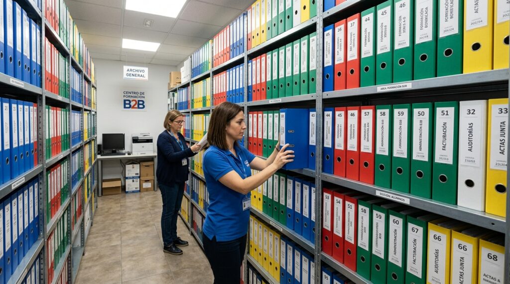 Archivo de expedientes de alumnos y destructoras de papel en centros de formación B2B.