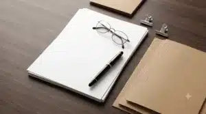 Material de oficina para despacho de abogados: papel, bolígrafo y carpetas