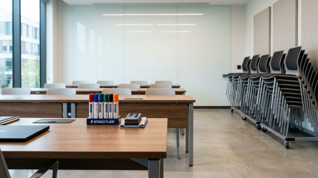  Pizarra de cristal y rotuladores de calidad profesional para aulas de academias.