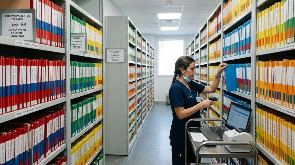 Archivo definitivo de consentimientos médicos codificados por color en clínica