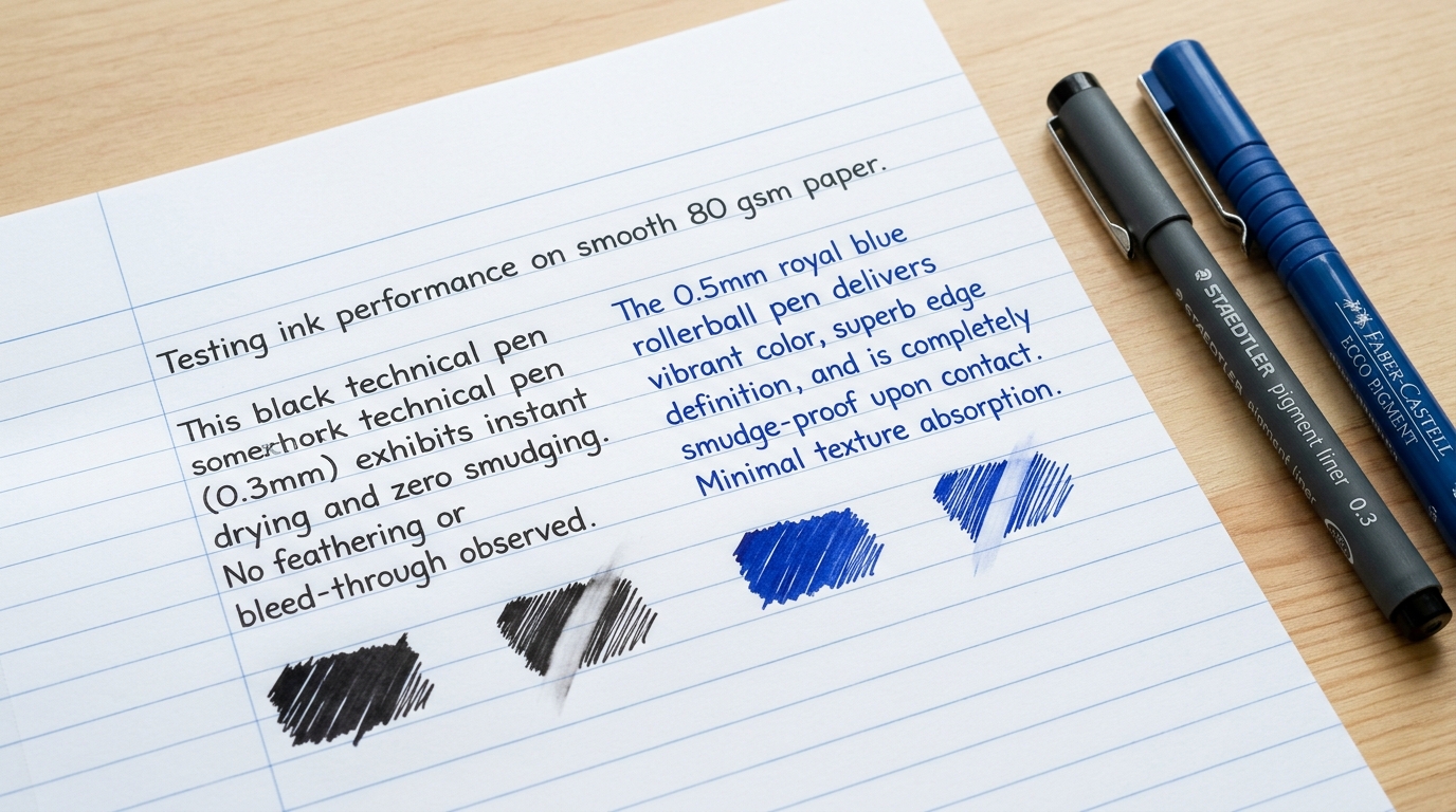 Prueba técnica de secado inmediato de tinta en papel de examen de 80 gramos sin emborronamiento ni manchas laterales
