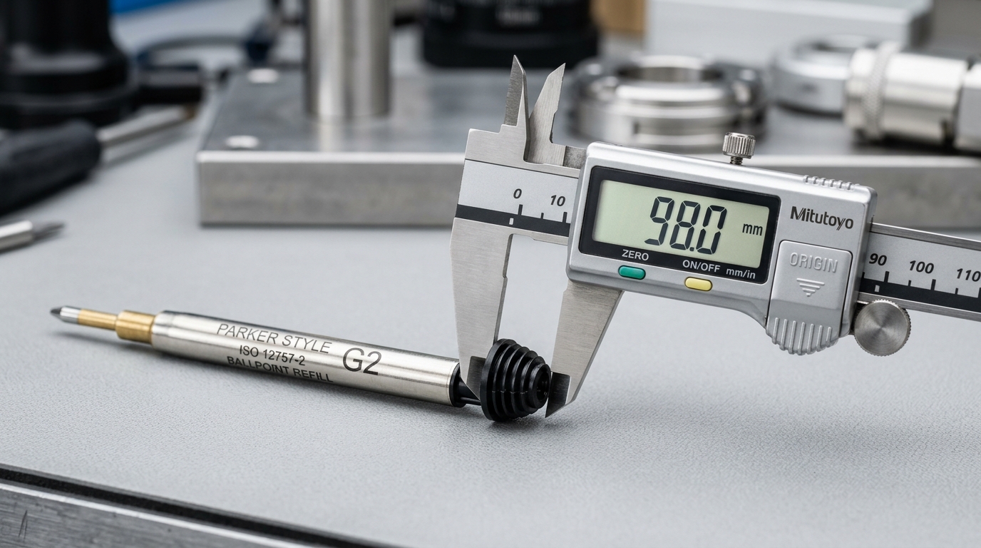 Medidas y dimensiones del recambio estándar Parker G2 de 98 mm con calibre digital
